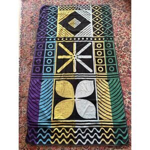 Seven Seas Vintage Beach Towel Bold Tribal Geometric 80s 90s Cotton Brazil